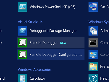 Note that there is an option for the Remote Debugger and the Remote Debugger Configuration Wizard. You want the Wizard to set it up as a service.